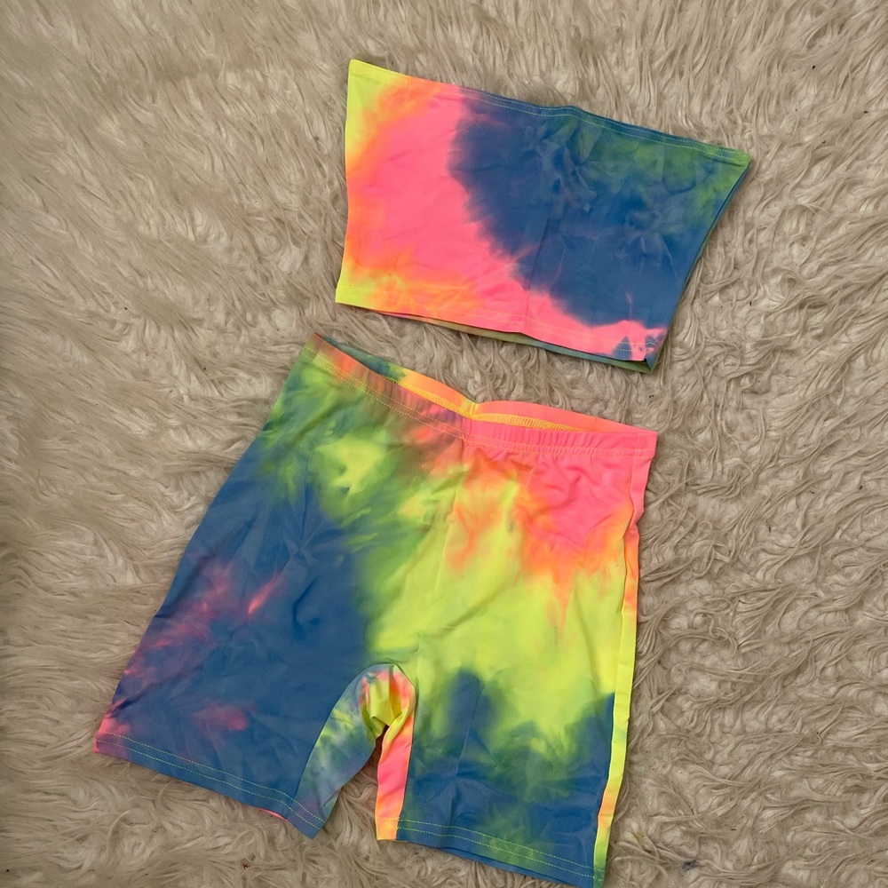Matching tube top and biker short set
